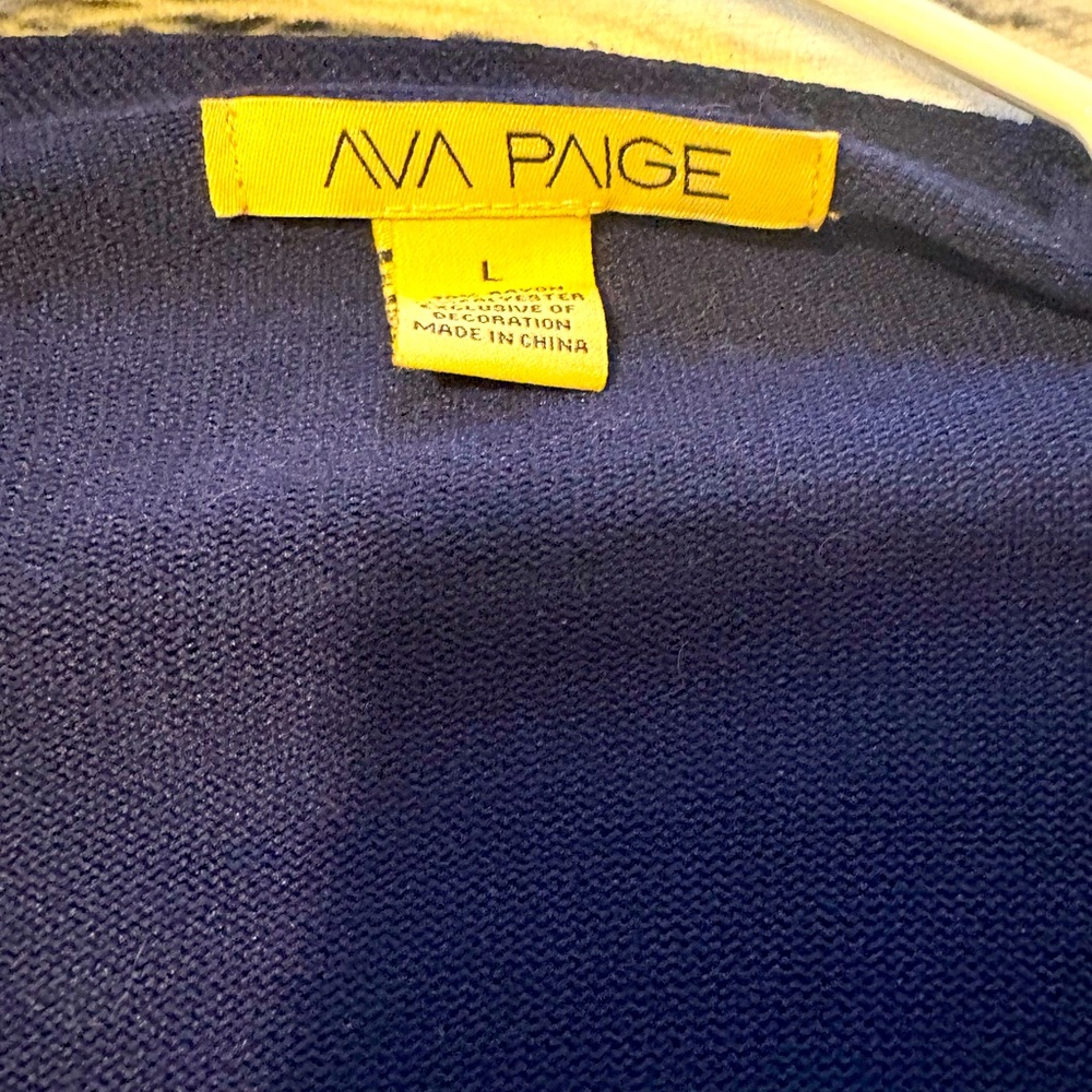 Ava Paige Navy Long knee length cardigan with beautiful gold accents on sleeves